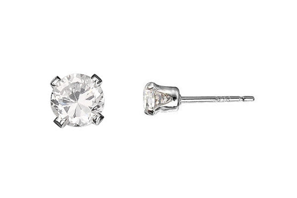 Sterling Silver Post Earring, 4.0mm Snap-in Setting w/CZ