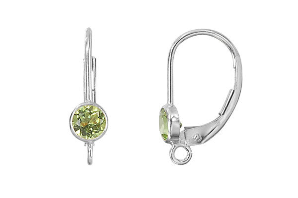 Sterling Silver Leverback, Peridot Bezel Setting w/Ring, 4.0mm