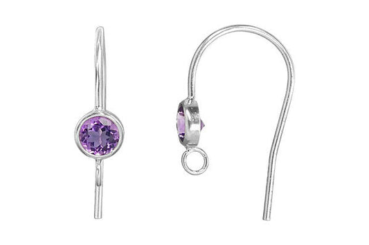 Sterling Silver Ear Wire, Amethyst Bezel Setting w/Ring, 19.0mm