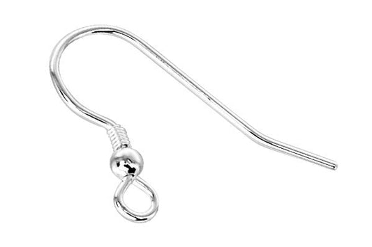 Sterling Silver Ear Wire w/Coil & 2.5mm Bead, 24.0mm
