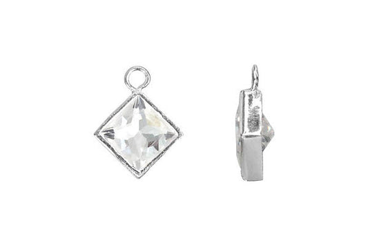 Sterling Silver Flat Princess Cut CZ Drop, 6.0mm