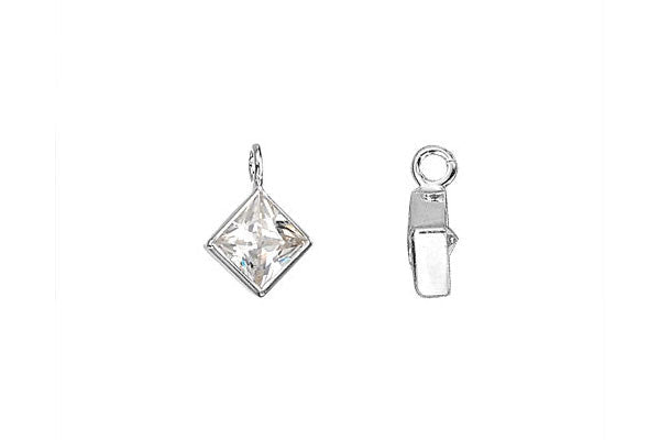 Sterling Silver Princess Cut CZ Drop, 4.0mm