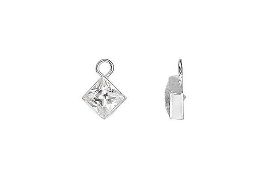 Sterling Silver Flat Princess Cut CZ Drop, 4.0mm
