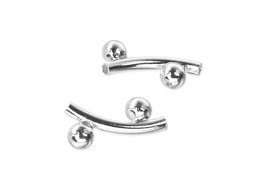 Sterling Silver Tube w/Beads, 1.5x11.0mm