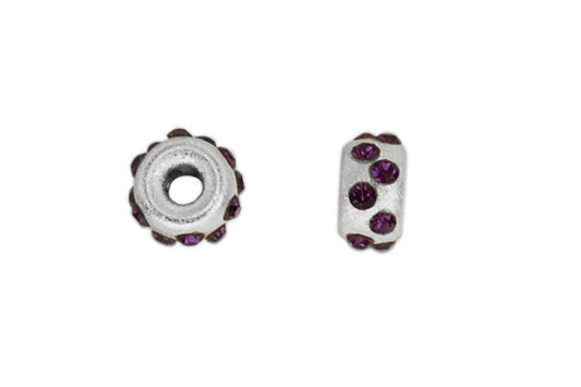 Sterling Silver Satin Rondelle Bead w/Crystals, January, 5.0mm