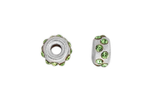 Sterling Silver Satin Rondelle Bead w/Crystals, August, 5.0mm