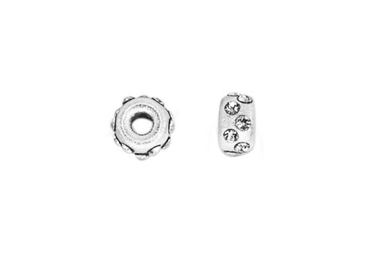 Sterling Silver Satin Rondelle Bead w/Crystals, April, 6.0mm