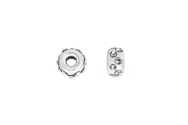 Sterling Silver Satin Rondelle Bead w/Crystals, April, 5.0mm