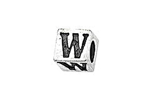 Sterling Silver Alphabet Letter W Cube, 5.1mm