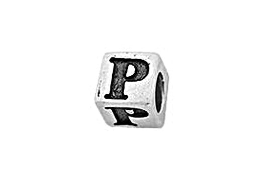 Sterling Silver Alphabet Letter P Cube, 5.1mm