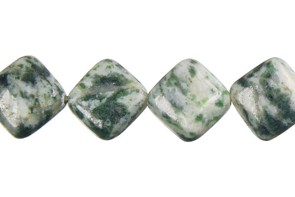 Green Spot Agate Diamond Square Beads, 16-Inch Strand, Beads for Jewelry Making