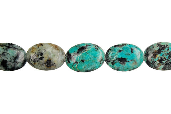 African Turquoise Flat Oval Beads, 16-Inch Strand, Jewelry Making Supplies