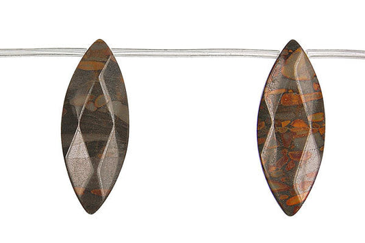 Golden Jasper Flat Rice Faceted Pendant, 15x40mm, 1 Piece, Pendant for Jewelry Making