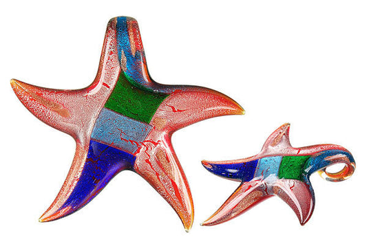 Murano Foil Glass Star Pendant, 62x62mm, 1 Piece, Pendant for Jewelry Making