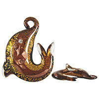 Murano Foil Glass Dolphins Pendant, 35x45mm, 1 Piece, Pendant for Jewelry Making