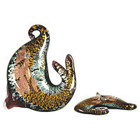 Handmade Lampwork Art Glass Foil Pendant Dolphins (F20)