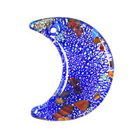 Murano Foil Glass Moon Pendant, 33x40mm, 1 Piece, Pendant for Jewelry Making
