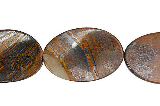 Tiger Iron Twisted Flat Oval Beads, 16-Inch Strand, Jewelry Making Supplies