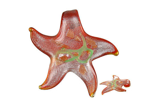 Handmade Lampwork Art Glass Foil Pendant Star (Red)