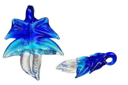 Murano Foil Glass Leaf Pendant, 40x60mm, 1 Piece, Pendant for Jewelry Making