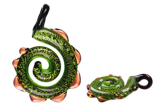 Handmade Lampwork Art Glass Foil Pendant Dinosaur Tail (Green)