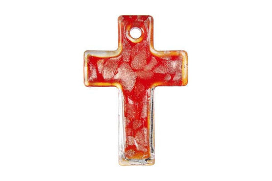 Murano Foil Glass Cross Pendant, 35x50mm, 1 Piece, Pendant for Jewelry Making