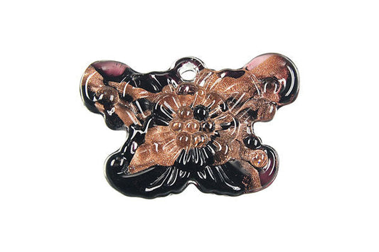 Handmade Lampwork Art Glass Foil Pendant Butterfly (Black)