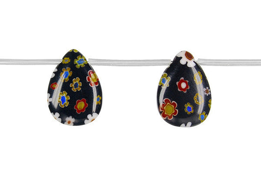 Millefiori (Black) Flat Briolette