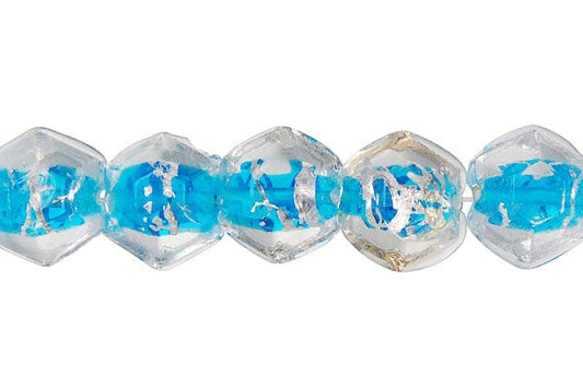 Lampwork Foil Glass Specialty Shape Beads - Lines Foil Glass Super Faceted Nugget - Blue - 12x14mm 16-inch - unbranded beads for jewelry making