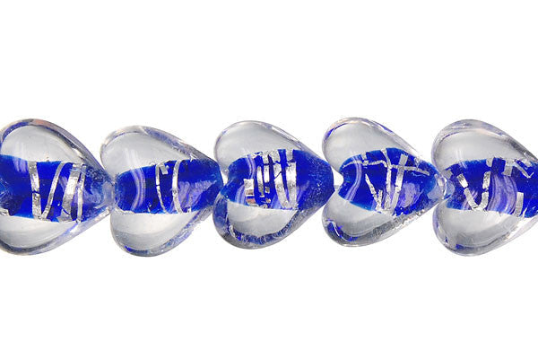 Lines Foil Glass Heart Beads, 12-Inch Strand, Beads for Jewelry Making