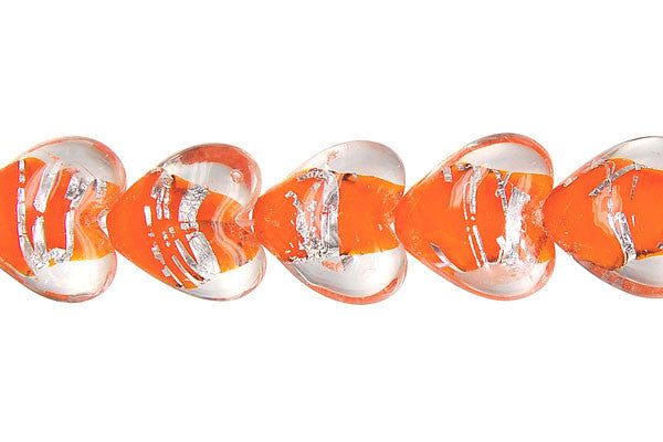 Lines Foil Glass Heart Beads, 16-Inch Strand, Beads for Jewelry Making