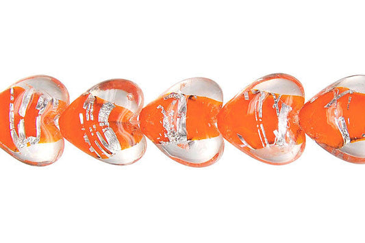 Lines Foil Glass Heart Beads, 16-Inch Strand, Beads for Jewelry Making