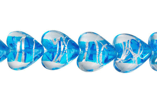 Lines Foil Glass Heart Beads, 12-Inch Strand, Beads for Jewelry Making