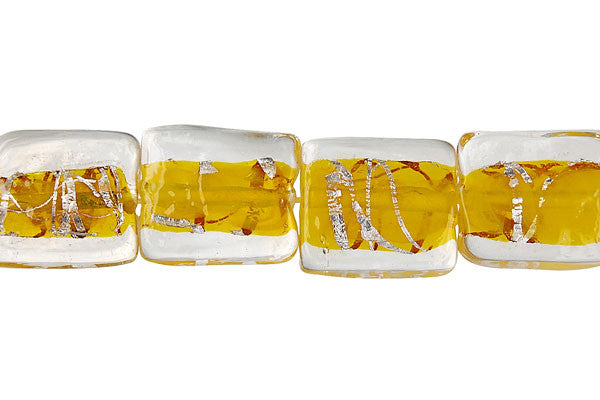 Lines Foil Glass Flat Rectangle Beads, 16-Inch Strand, Beads for Jewelry Making