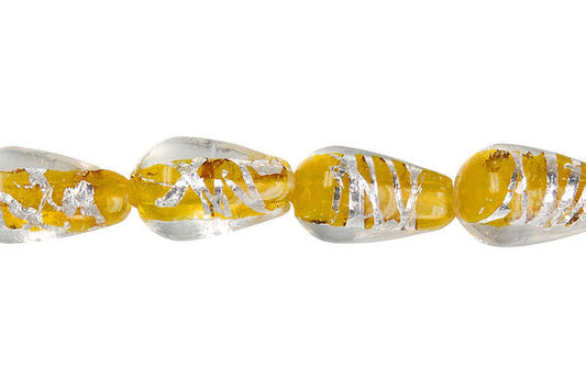 Lines Foil Glass Briolette (Yellow)