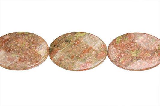 Unakite Flat Oval Faceted Beads, 16-Inch Strand, Jewelry Making Supplies