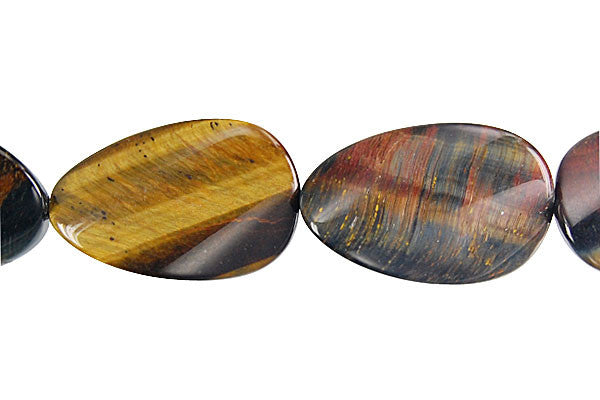 Tiger Eye Twisted Flat Oval Beads, 16-Inch Strand, Jewelry Making Supplies