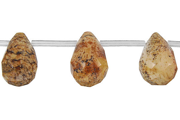Picture Jasper Briolette Faceted Beads, 16-Inch Strand, Beads for Jewelry Making