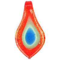 Murano Foil Glass Smooth Leaf Pendant, 33x63mm, 1 Piece, Pendant for Jewelry Making