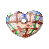 Handmade Lampwork Art Glass Foil Pendant Heart Donut (01)