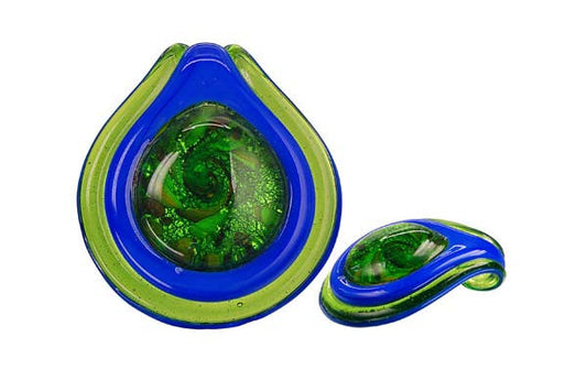 Murano Foil Glass Coin Eye Pendant, 44x46mm, 1 Piece, Pendant for Jewelry Making