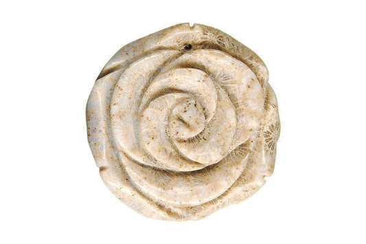 Fossil Coral Carved Rose Pendant, 40x40mm, 1 Piece, Pendant for Jewelry Making