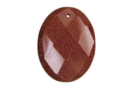 Gold Stone Flat Oval Faceted Pendant, 35x45mm, 1 Piece, Pendant for Jewelry Making