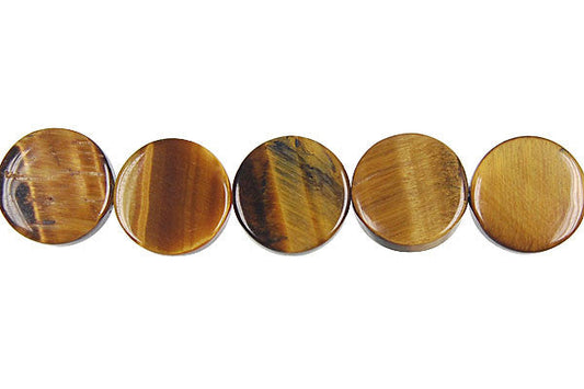 Tiger Eye Coin Beads, 16-Inch Strand, Jewelry Making Supplies