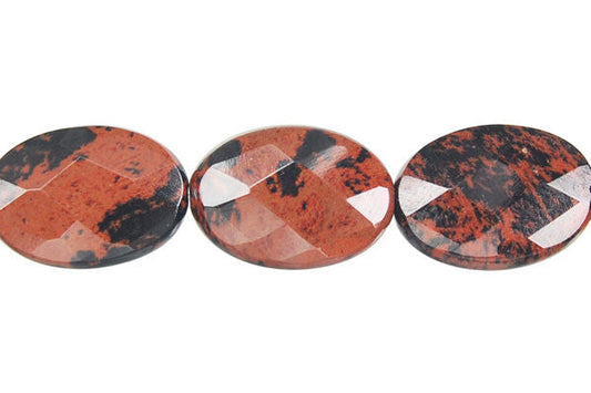 Mahogany Obsidian Flat Oval Faceted Beads, 16-Inch Strand, Beads for Jewelry Making