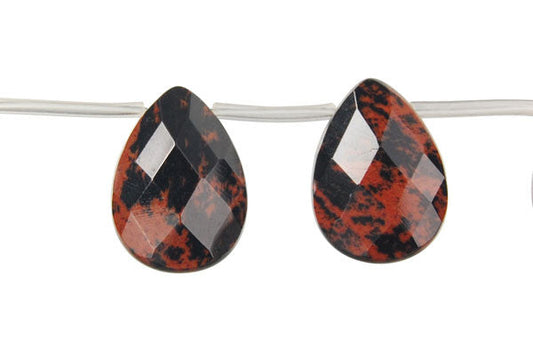 Mahogany Obsidian Flat Briolette Faceted Beads, 16-Inch Strand, Beads for Jewelry Making