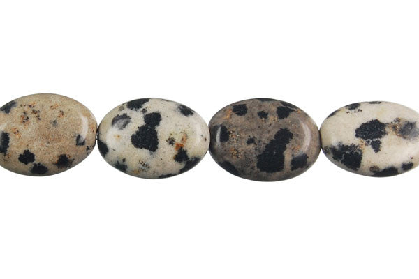 Dalmatian Jasper Flat Oval Beads, 16-Inch Strand, Beads for Jewelry Making