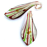 Murano Foil Glass Smooth Leaf Pendant, 33x63mm, 1 Piece, Pendant for Jewelry Making