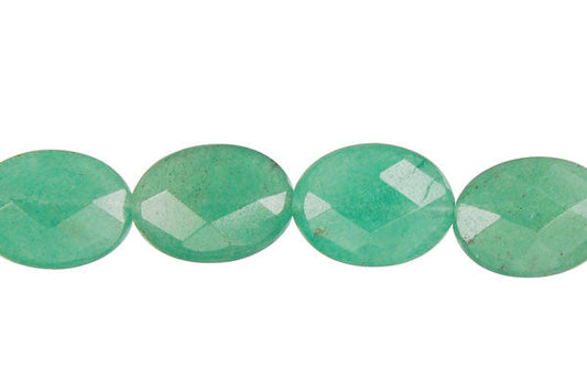 Green Aventurine Flat Oval Faceted Beads, 16-Inch Strand, Beads for Jewelry Making