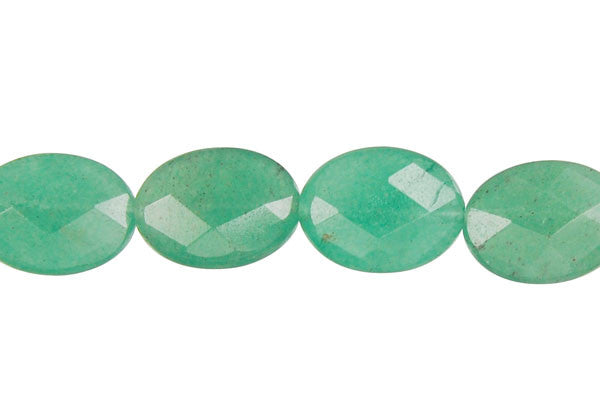 Green Aventurine Beads - Faceted Flat Oval - 10x14mm - 16-inch - unbranded beads for jewelry making